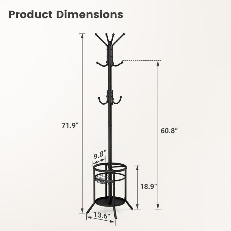 Siyah Metal 12 Askılı Raflı Portmanto - Vestiyer - 183 cm - 161317