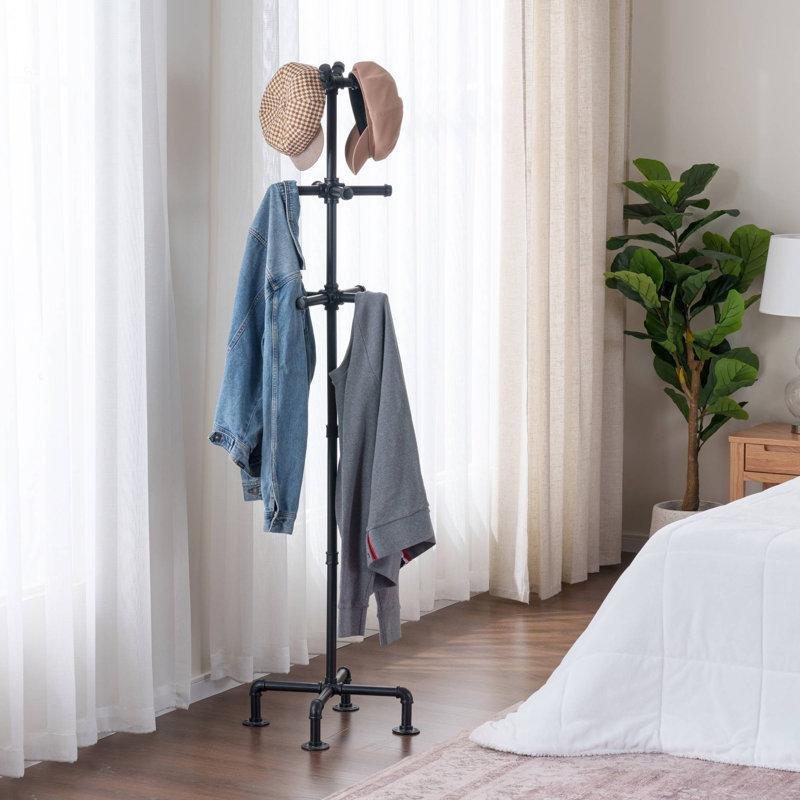 Siyah Metal 12 Kancalı Endüstriyel Tasarım Ayaklı Portmanto - 167 cm - 161365