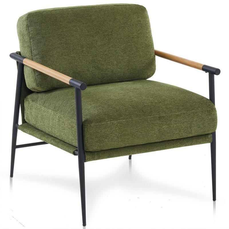 Siyah Metal Ahşap Kollu Yastık Sırtlı Şönil Modern Koltuk - 71 cm - 156700