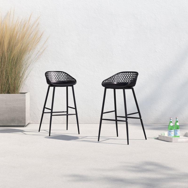 Siyah Metal Ayaklı Ergonomik Alçak Sırtlı 2'li Tel Bar Sandalyesi - 148896