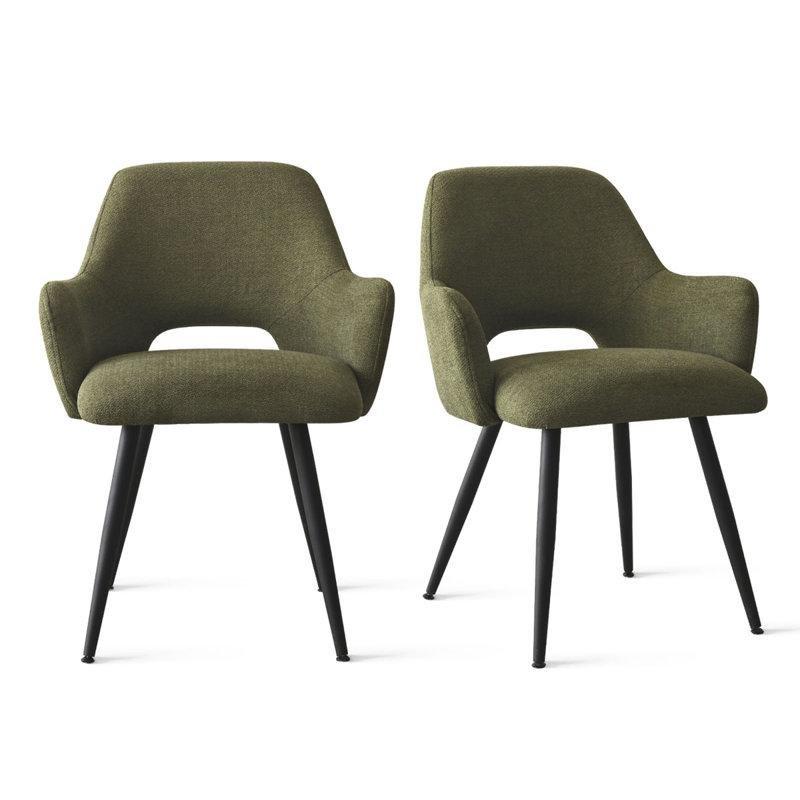 Siyah Metal Ayaklı Kumaş Döşemeli Kolçaklı 2li Set Sandalye - 146781