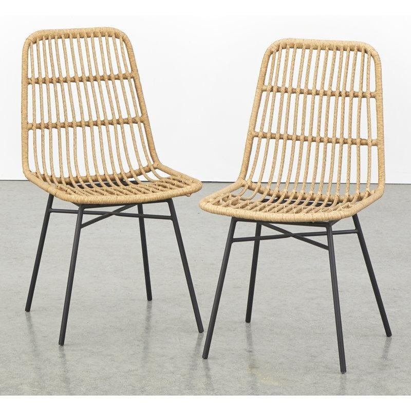 Siyah Metal Ayaklı Meşe Rengi Rattan 2li Bohem Sandalye - 145560