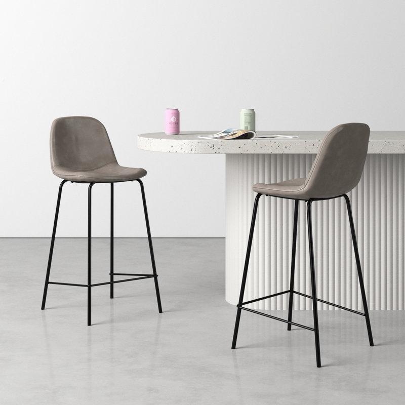 Siyah Metal Ayaklı Suni Deri Alçak Sırtlı 2li Set Bar Sandalyesi - 61 cm - 147753