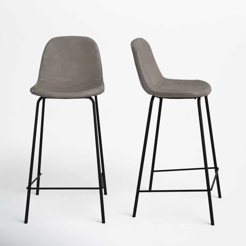Siyah Metal Ayaklı Suni Deri Alçak Sırtlı 2li Set Bar Sandalyesi - 61 cm - 147753