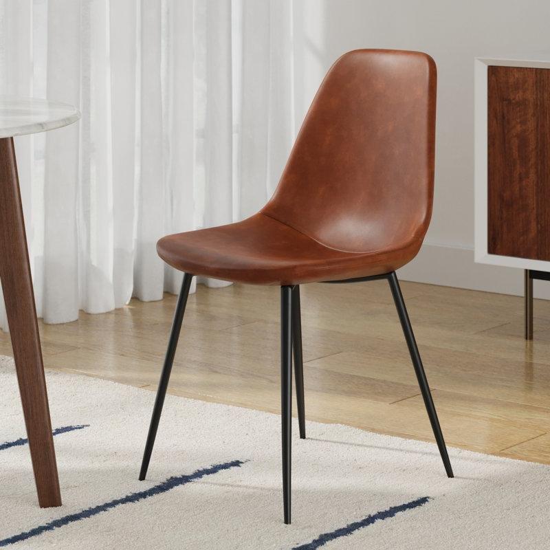 Siyah Metal Ayaklı Suni Deri Döşemeli Kova Sandalye - 2li Set - 146472