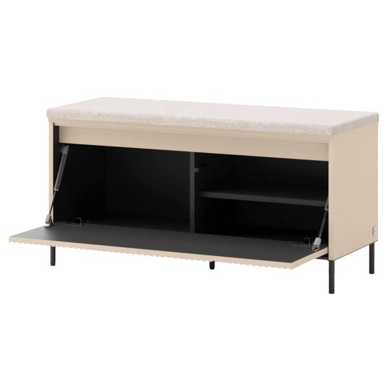 Siyah Metal Ayaklı Yivli Aynalı ve Oturaklı Portmanto Vestiyer Seti - 245 cm - 159037