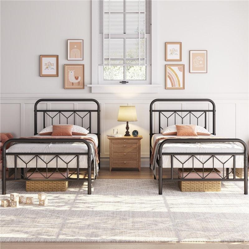 Siyah Metal Baklava Desenli Vintage Karyola - 105x197 cm - 143089
