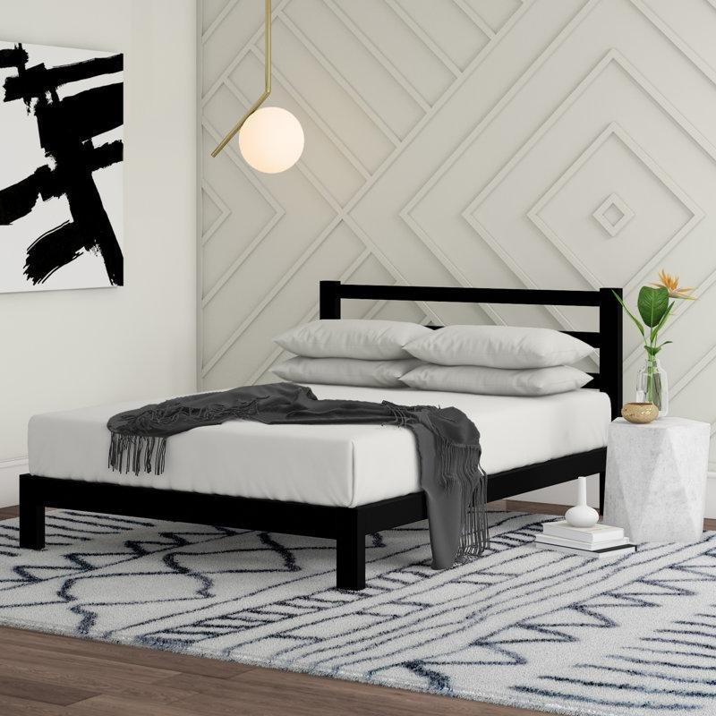 Siyah Metal Başlıklı Latalı Platform Karyola - 153x204 cm - 143242