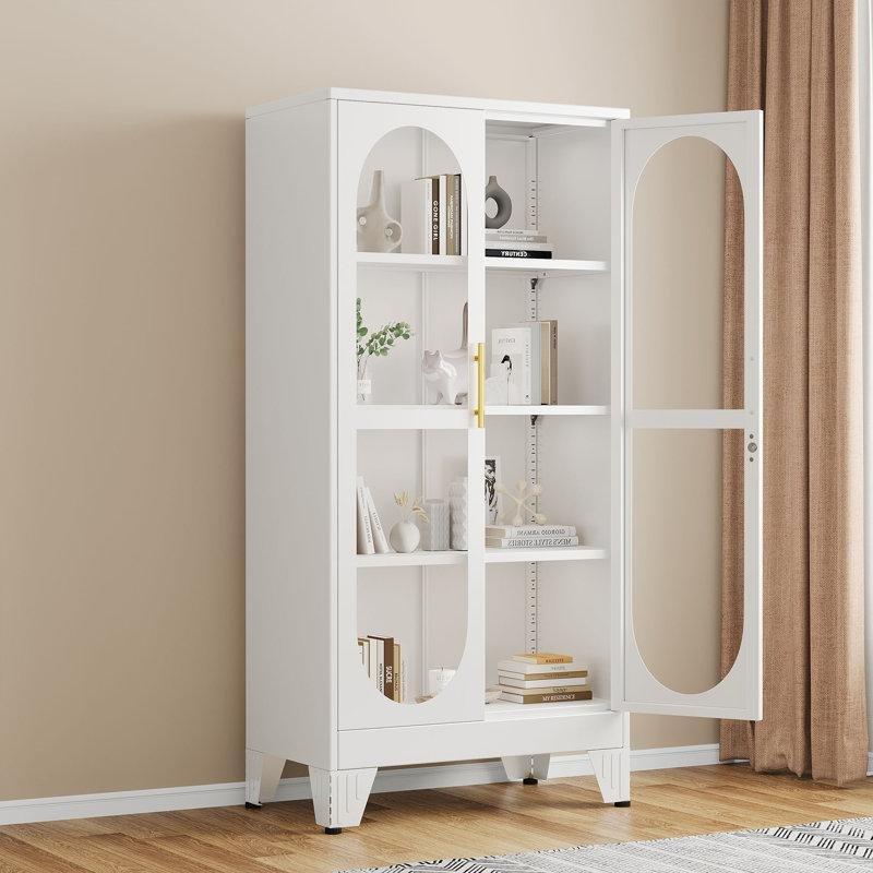 Siyah Metal Cam Kapaklı Ayarlanabilir Raflı Kilitli Vitrin - Gümüşlük - 155x70x35 cm - 157048