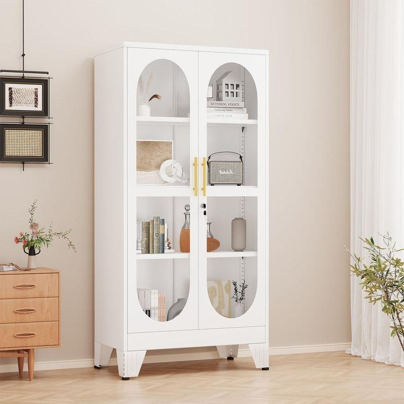 Siyah Metal Cam Kapaklı Ayarlanabilir Raflı Kilitli Vitrin - Gümüşlük - 155x70x35 cm - 157048