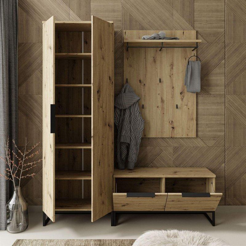 Siyah Metal Çerçeveli Endüstriyel Tasarım Çok Amaçlı Portmanto Vestiyer Seti - 180 cm - 159163