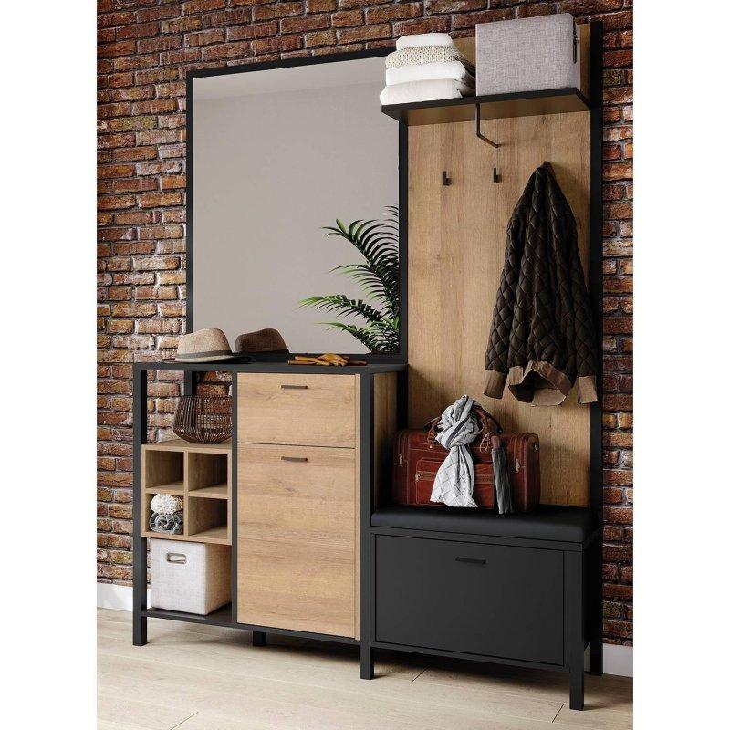 Siyah Metal Detaylı Riviera Meşe Aynalı Push-to-Open Portmanto Vestiyer - 145x200 cm - 159007