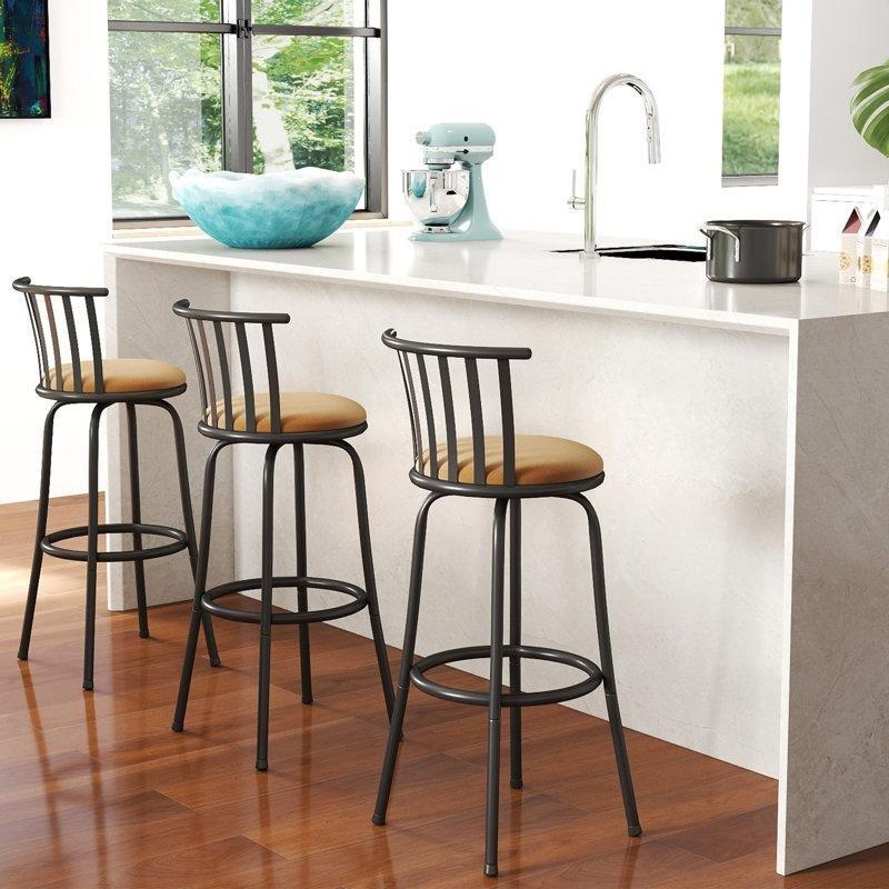 Siyah Metal Döner Sırtlıklı 3'lü Ferforje Bar Sandalyesi - 74 cm - 148740