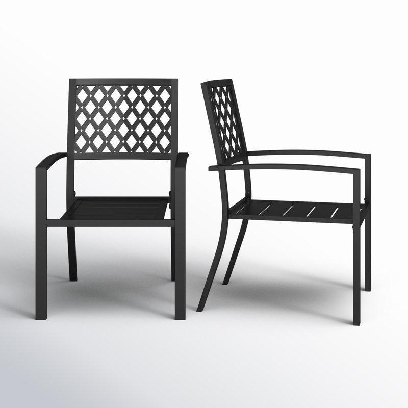 Siyah Metal İstiflenebilir Kolçaklı Ferforje Sandalye - 2li Set - 145908