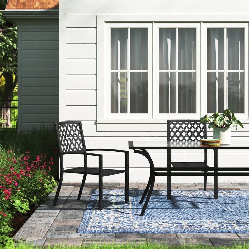 Siyah Metal İstiflenebilir Kolçaklı Ferforje Sandalye - 2li Set - 145908