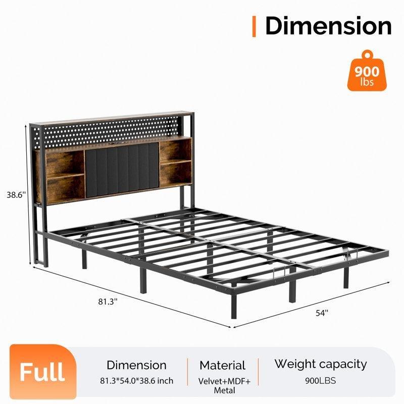 Siyah Metal LED Işıklı Şarj İstasyonlu Raflı Başlıklı Uçan Tasarım Karyola - 100x207 cm - 142372