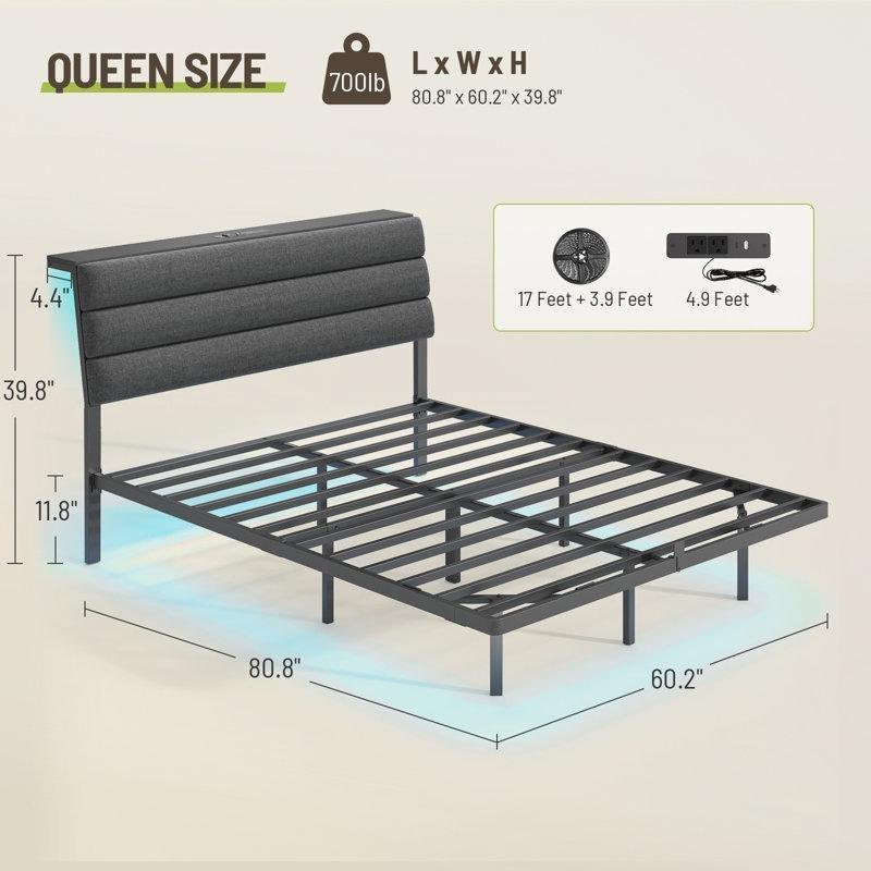Siyah Metal LED Işıklı ve Şarj İstasyonlu Yüzen Tasarım Karyola - 153x206 cm - 142315