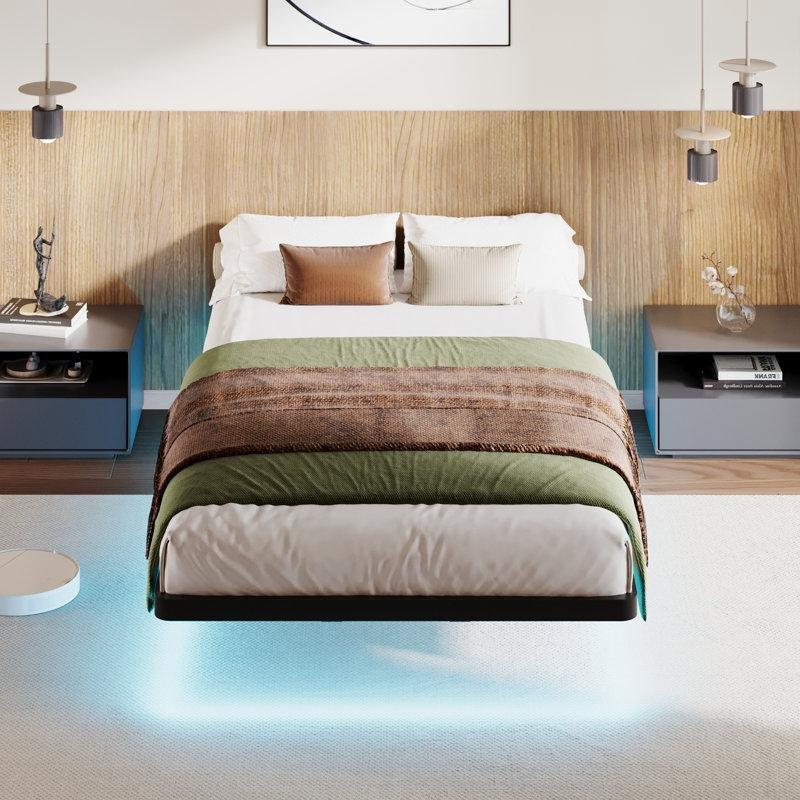 Siyah Metal LED Işıklı Yüzen Tasarım Karyola - 100x192 cm - 142318