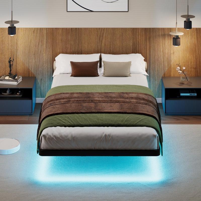 Siyah Metal LED Işıklı Yüzen Tasarım Karyola - 100x192 cm - 142318