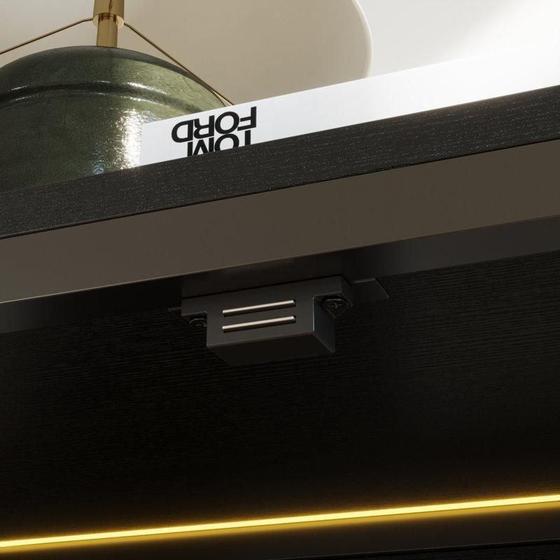 Siyah Metal Masif Ahşap 4 Kapaklı LED Aydınlatmalı Vitrin - Gümüşlük - 161 cm - 157183