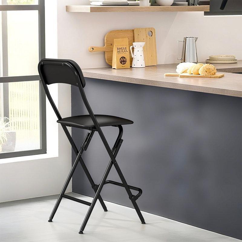 Siyah Metal Minderli Ayak Destekli Katlanır Bar Sandalyesi - 64 cm - 146109