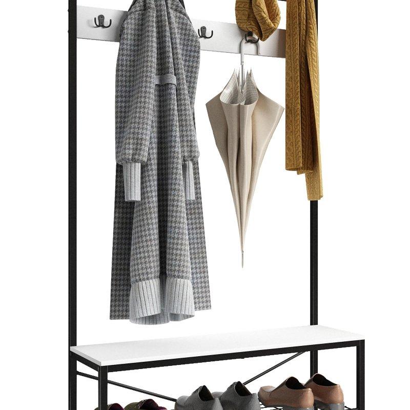 Siyah Metal Oturaklı ve 2 Raflı Portmanto Vestiyer - 90x30x190 cm - 158722