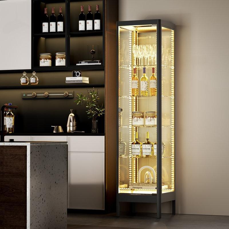Siyah Metal RGB Işıklı Kilitli Cam Vitrin - Gümüşlük - 161x40x41 cm - 156829