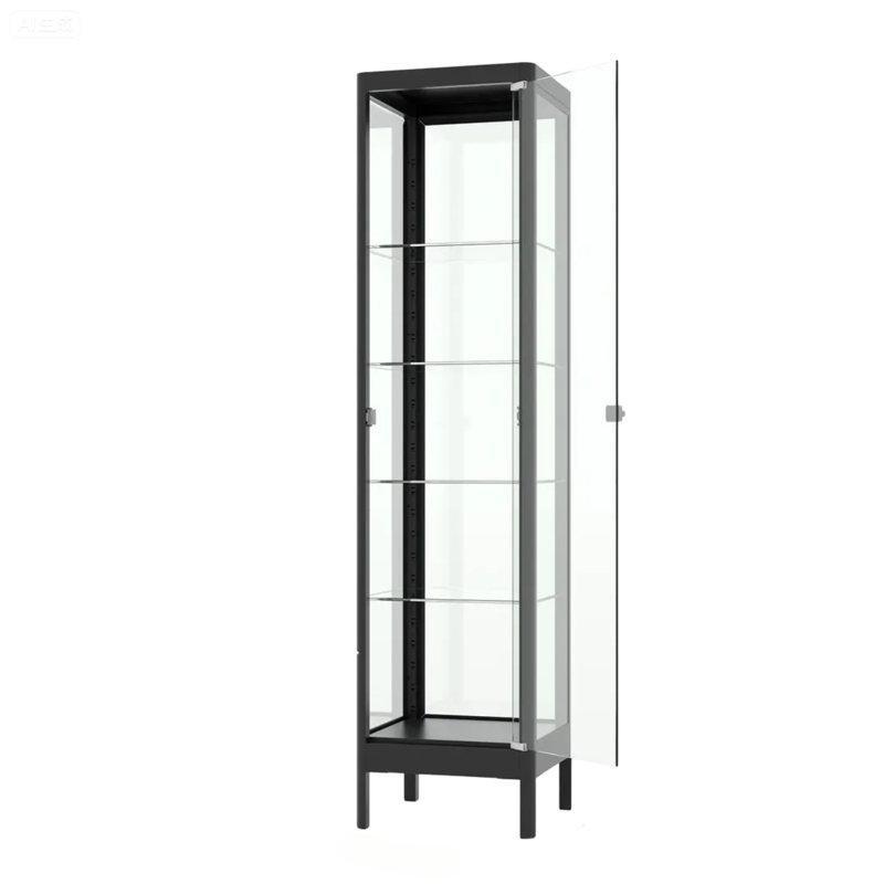 Siyah Metal RGB Işıklı Kilitli Cam Vitrin - Gümüşlük - 161x40x41 cm - 156829