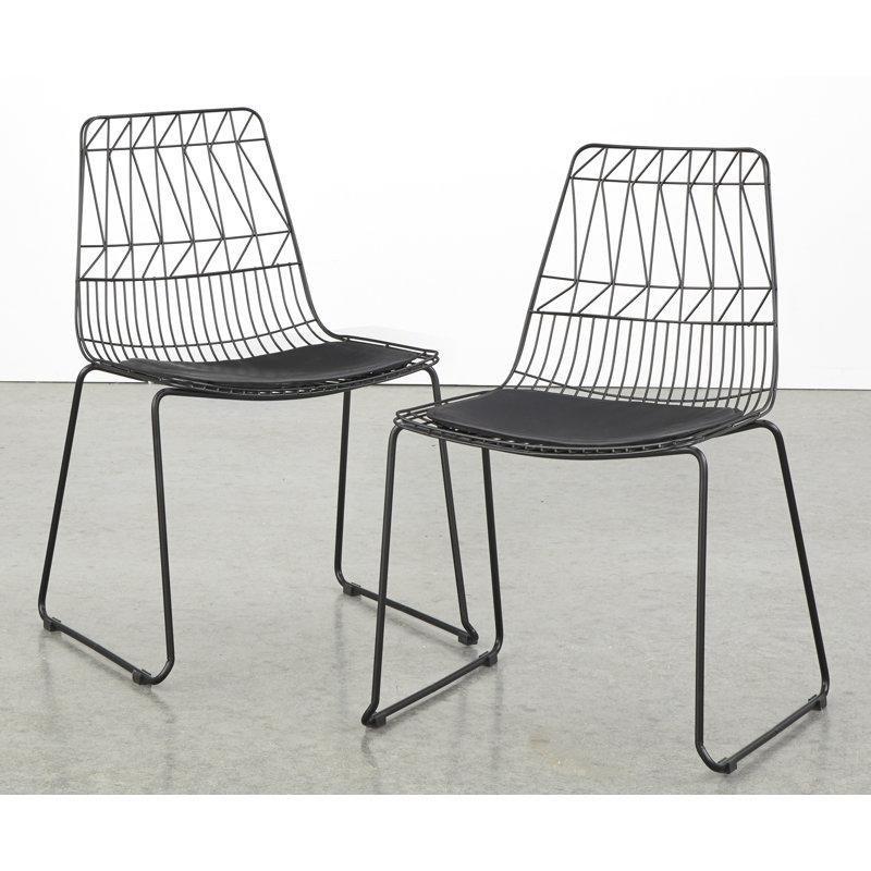 Siyah Metal Tel Tasarım Suni Deri Döşemeli 2'li Sandalye - 147021