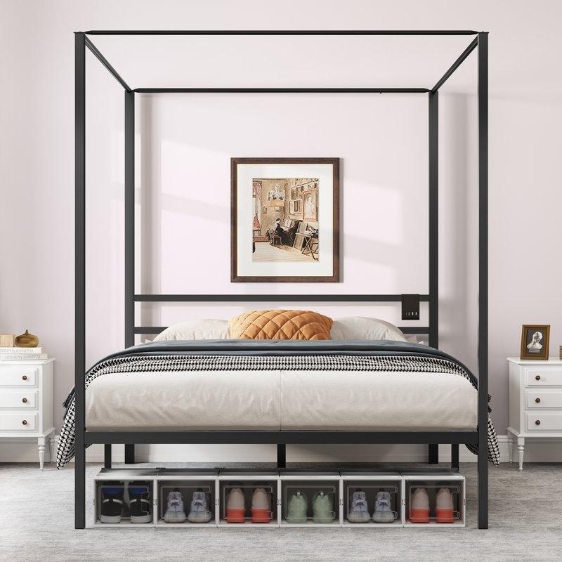 Siyah Metal USB Şarj Girişli Cibinlikli Karyola - 154x210 cm - 142471