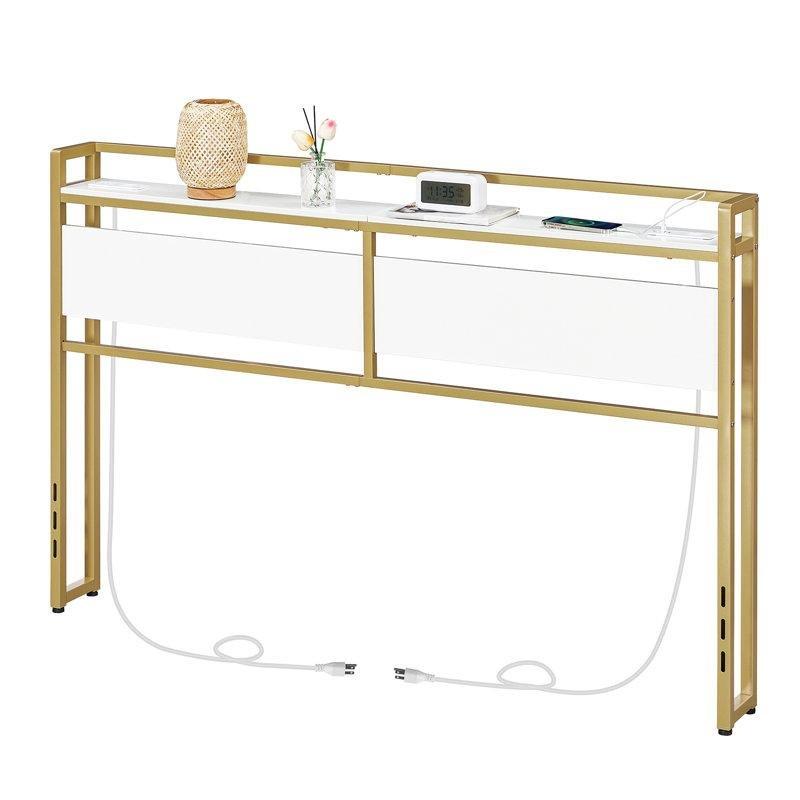 Siyah Metal ve Ahşap Raflı Şarj İstasyonlu Ayarlanabilir Yatak Başlığı - 102 cm - 144918
