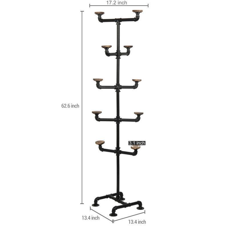 Siyah Metal ve Eskitme Ahşap 10 Askılı Endüstriyel Tasarım Ayaklı Portmanto Vestiyer - 160 cm - 161398