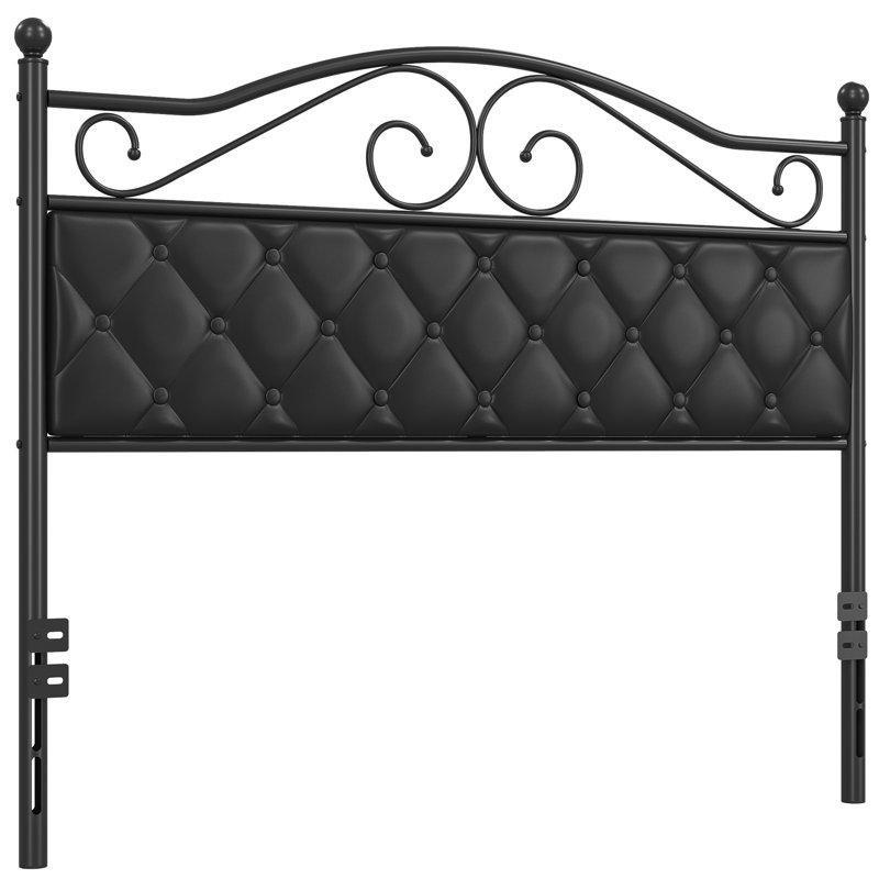 Siyah Metal ve Suni Deri Retro Kapitoneli Ayarlanabilir Yatak Başlığı - 153 cm - 144606