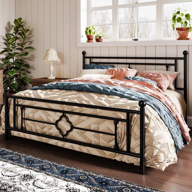 Siyah Metal Viktorya Tarzı Ferforje Yatak Başlıklı Karyola - 155x211 cm - 144966