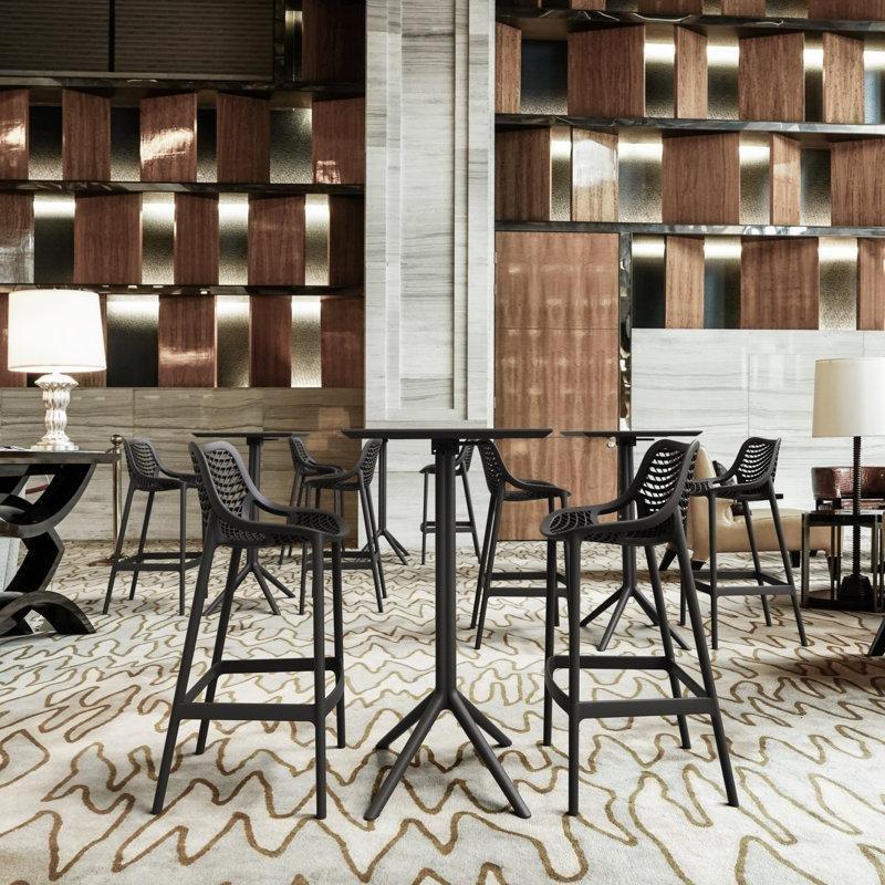 Siyah Plastik Dış Mekan Delikli Tel Bar Sandalyesi - 75 cm - 148899