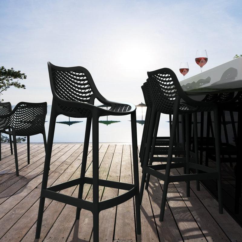 Siyah Plastik Dış Mekan Delikli Tel Bar Sandalyesi - 75 cm - 148899
