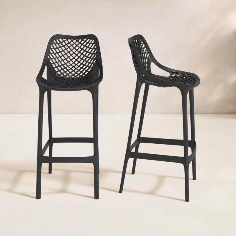 Siyah Plastik Dış Mekan Delikli Tel Bar Sandalyesi - 75 cm - 148899