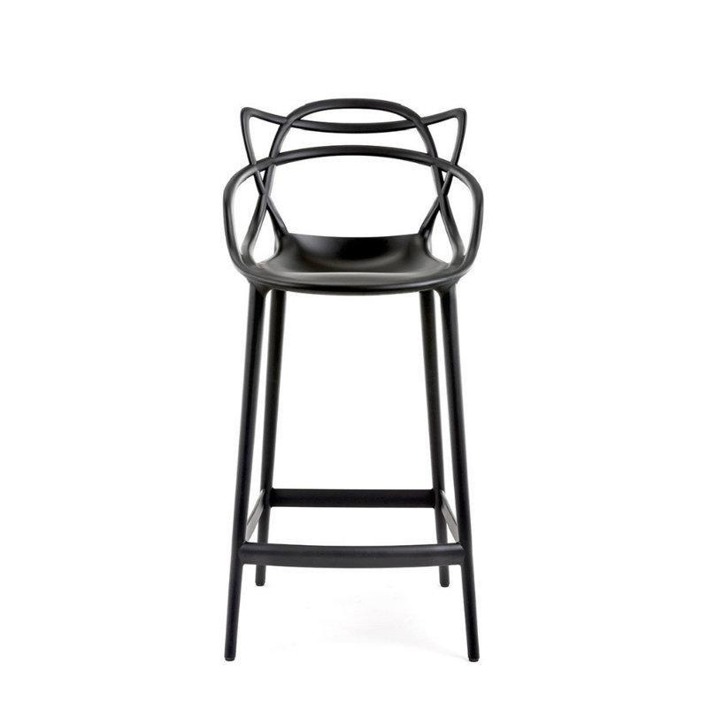Siyah Polikarbonat Kolçaklı İstiflenebilir 3lü Set Plastik Bar Sandalyesi - 64 cm - 148398