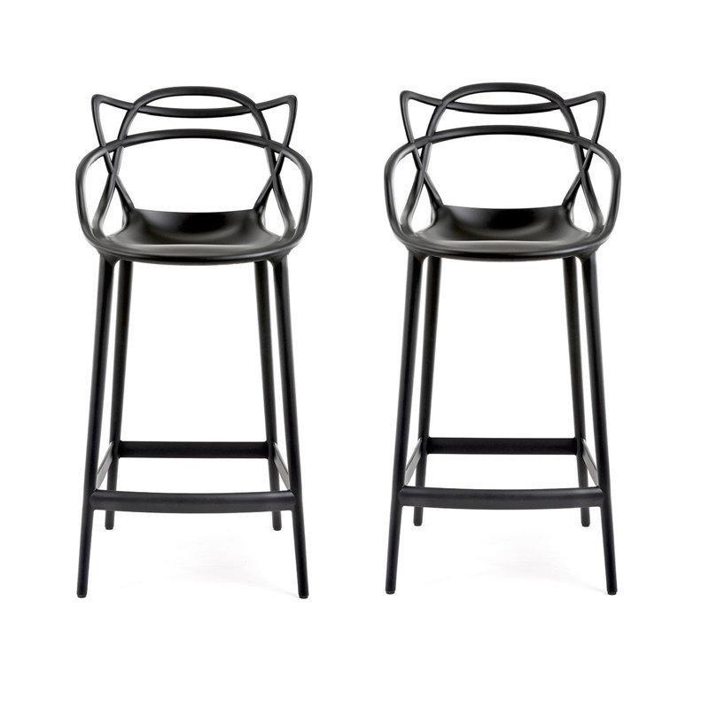 Siyah Polipropilen Kolçaklı 2li Set Plastik Bar Sandalyesi - 67 cm - 148407