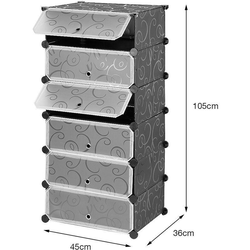 Siyah PP Modüler 6 Katlı Kapaklı Oyuncak Dolabı - 110x45x35 cm - 150581