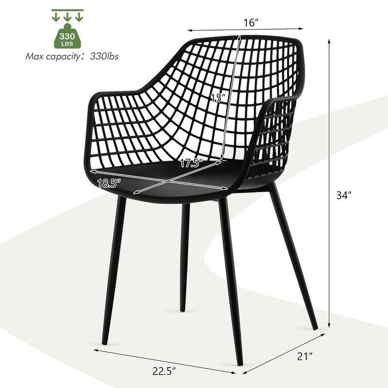 Siyah PVC Metal Ayaklı Kolçaklı Ağ Tasarımlı Sandalye, 4'lü Set - 147042