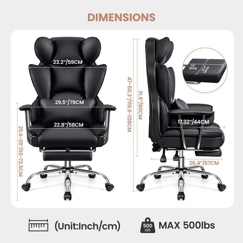 Siyah Suni Deri Ayak Destekli Yüksek Sırtlı Ergonomik Yönetici Sandalyesi - 146943