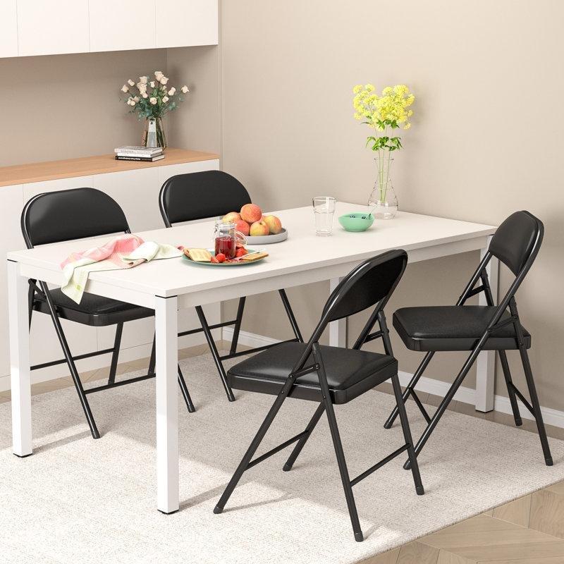 Siyah Suni Deri Dolgulu Çelik 4lü Katlanır Sandalye Seti - 146130