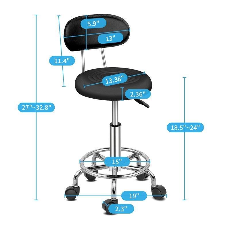 Siyah Suni Deri Döner Sırtlıklı Yüksekliği Ayarlanabilir Ergonomik Tekerlekli Bar Sandalyesi - 148692