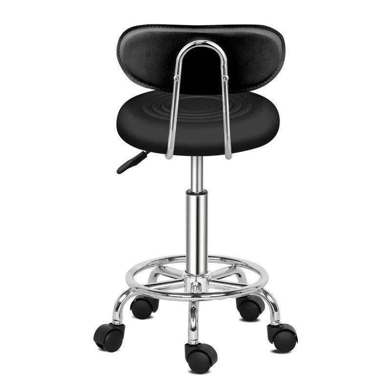 Siyah Suni Deri Döner Sırtlıklı Yüksekliği Ayarlanabilir Ergonomik Tekerlekli Bar Sandalyesi - 148692