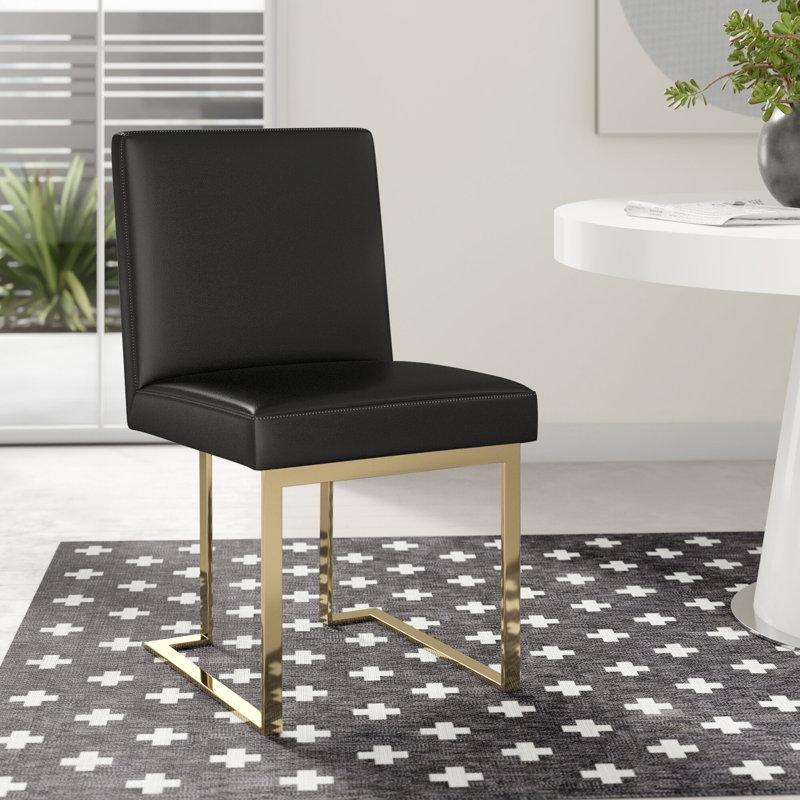 Siyah Suni Deri Döşemeli 2li Set Gold Sandalye - 146028