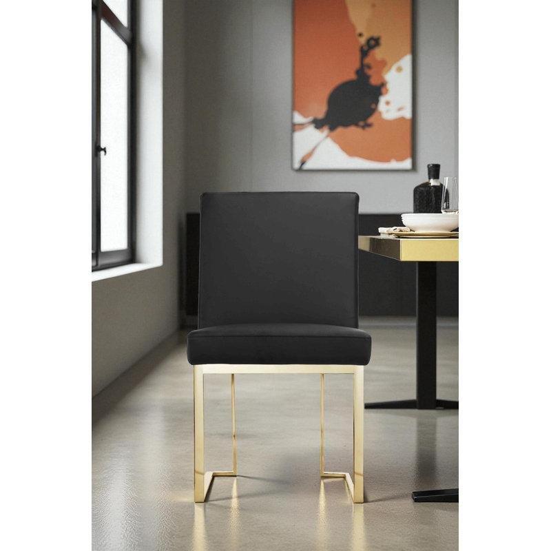 Siyah Suni Deri Döşemeli 2li Set Gold Sandalye - 146028