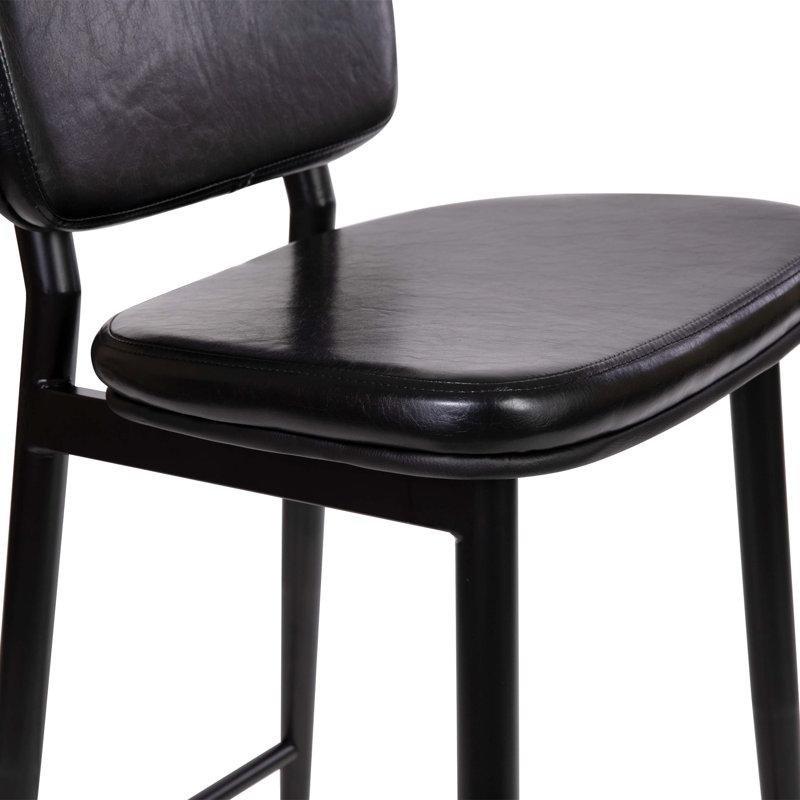 Siyah Suni Deri Döşemeli Demir Ayak Destekli Retro Bar Sandalyesi 2li Set - 148557