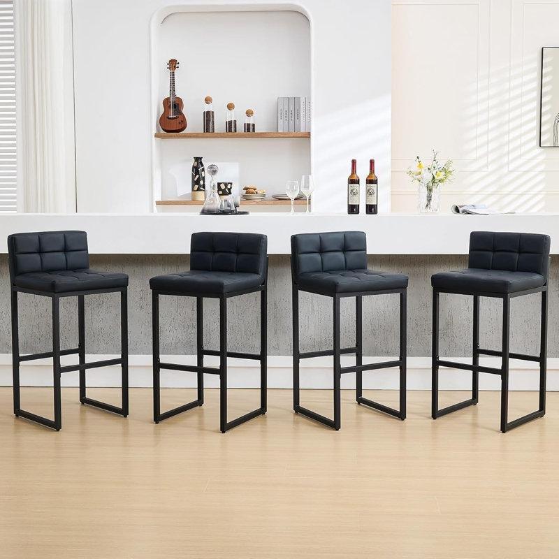 Siyah Suni Deri Döşemeli Metal Kızak Ayaklı Alçak Sırtlı Bar Sandalyesi - 67 cm - 147897