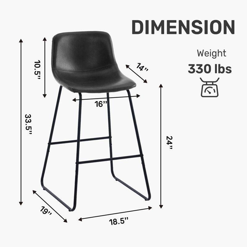 Siyah Suni Deri Döşemeli Metal Kızak Ayaklı Bar Sandalyesi 2li Set - 61 cm - 147960